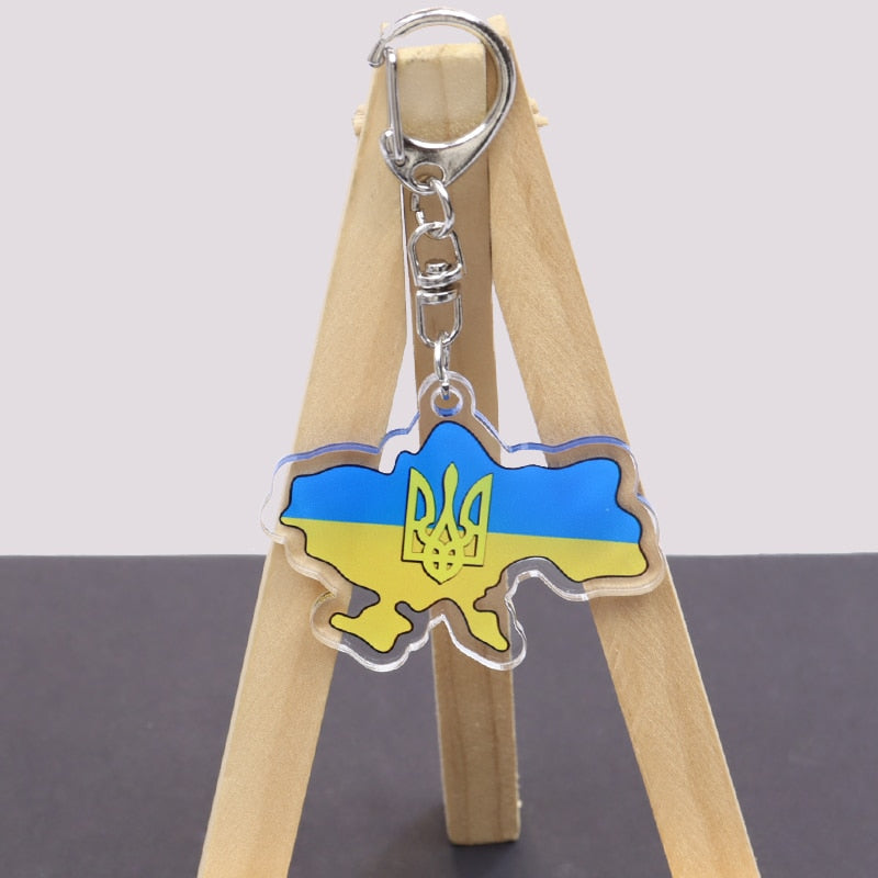 Ukraine Flag Trident Symbol Acrylic Keychain Tryzub Ukraine Two-Sided Car Keyring Key Chains Unisex Jewelry Decorations Gift