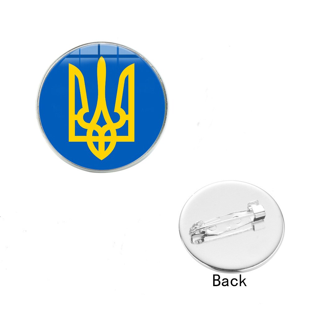 SIAN Tryzub Ukraine Badge Brooch Ukrainian Symbol Rune Pattern Glass Round Gem 3 Styles High Quality Clothes Pins for Men Women