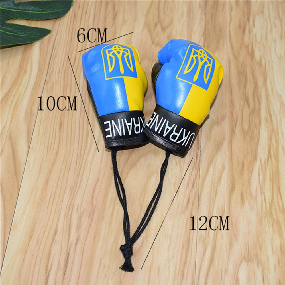 Ukraine National Flag Boxing Gloves Keychains 10cm PVC Hanging Mirror Pendant Key Chains In The Car Accessories Decoration Gift