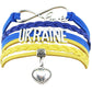 Ukraine Flag Lucky Bracelets Quartz Beads Heart Charm Braid Rope Men Women Handmade Braid Leather Bangles Ukrainian Jewelry Gift