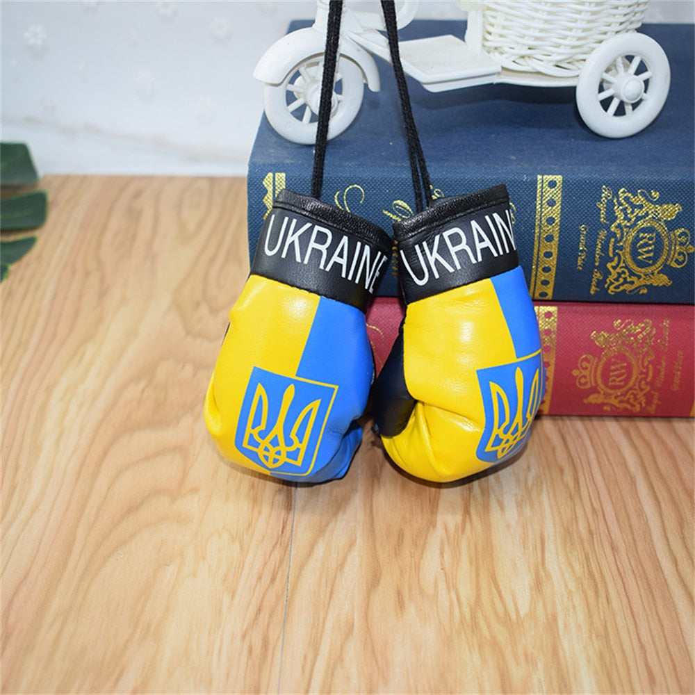 Ukraine National Flag Boxing Gloves Keychains 10cm PVC Hanging Mirror Pendant Key Chains In The Car Accessories Decoration Gift