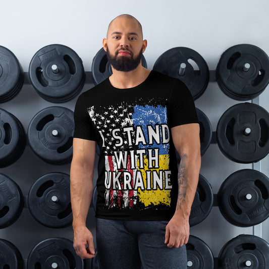 All-Over Print Men's Athletic T-shirt | I Stand With Ukraine USA
