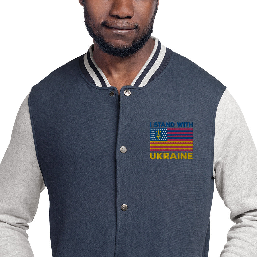 Embroidered Champion Bomber Jacket | USA UKRAINE