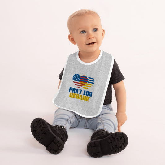 Embroidered Baby Bib Pray for Ukraine USA