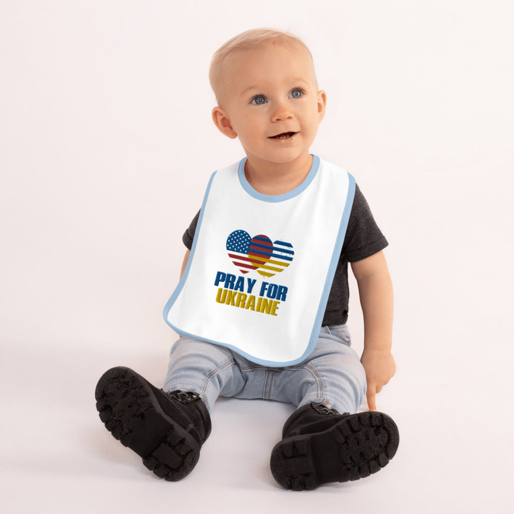 Embroidered Baby Bib Pray for Ukraine USA