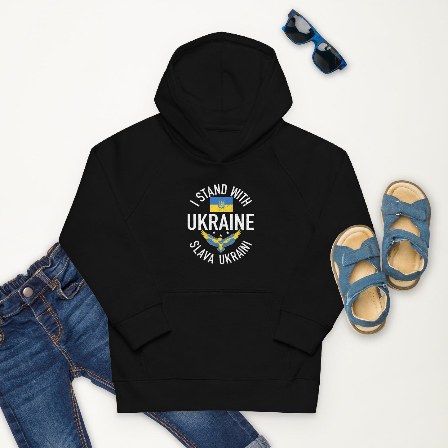 Kids eco hoodie i stand with ukraine